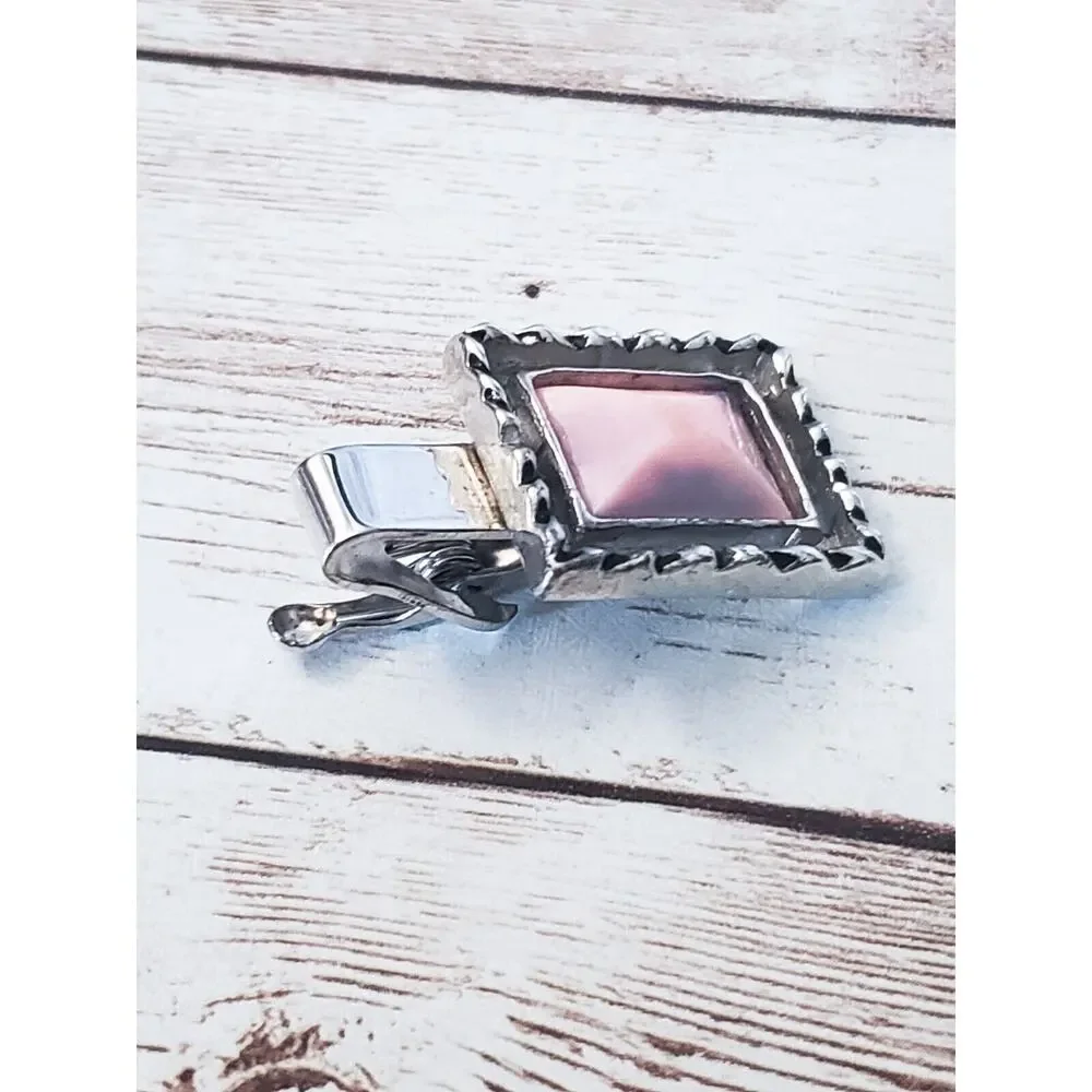 Vintage Tie Clip - Silver Tone with Pink Stone